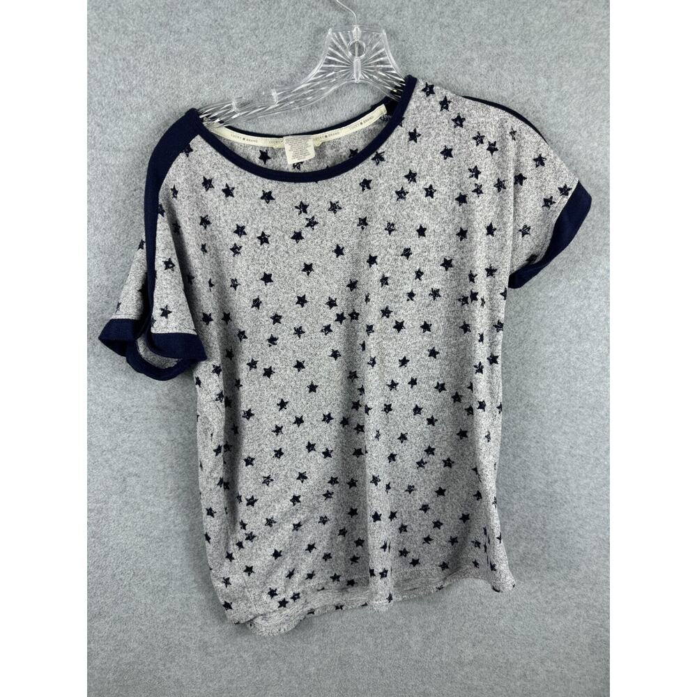 Lucky Brand Shirt Women's S Gray Star Print Short Sleeve Top Patriotic America